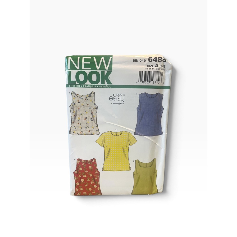 New Look 6483 Sewing Pattern Misses Size 6-16 Easy Shell Tank Tops